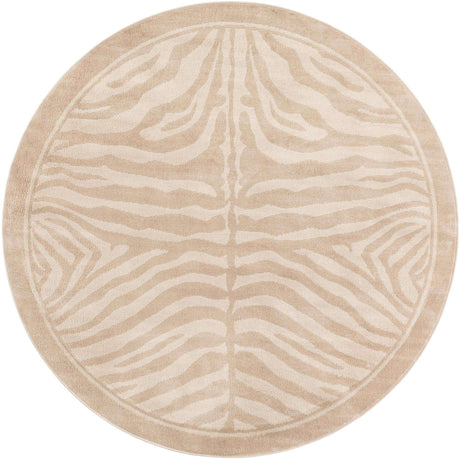 Beige and Ivory 5' 1 x 5' 1 Wildlife Round Area Rug Animal Print Safari Jungle Inspired Carpet for Unique Modern Interior Design for Sale at Rug Engine