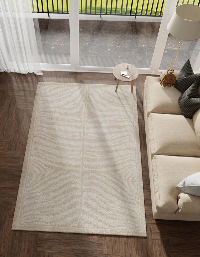 Beige and Ivory 5' 1 x 7' 1 Wildlife Rectangle Area Rug Animal Print Safari Jungle Inspired Carpet for Unique Modern Interior Design for Sale at Rug Engine