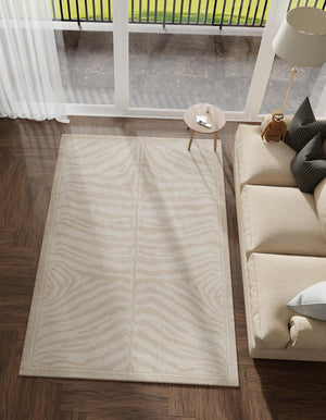 Beige and Ivory 9' x 12' Wildlife Rectangle Area Rug Animal Print Safari Jungle Inspired Carpet for Unique Modern Interior Design for Sale at Rug Engine