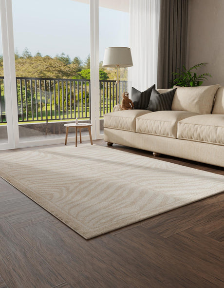 Beige and Ivory 9' x 12' Wildlife Rectangle Area Rug Animal Print Safari Jungle Inspired Carpet for Unique Modern Interior Design for Sale at Rug Engine