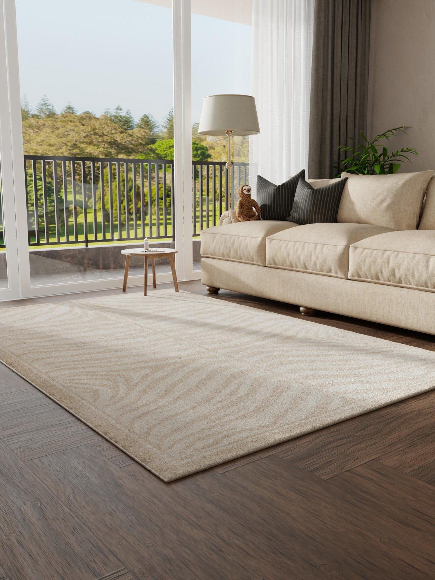 Beige and Ivory 6' 1 x 9' Wildlife Rectangle Area Rug Animal Print Safari Jungle Inspired Carpet for Unique Modern Interior Design for Sale at Rug Engine