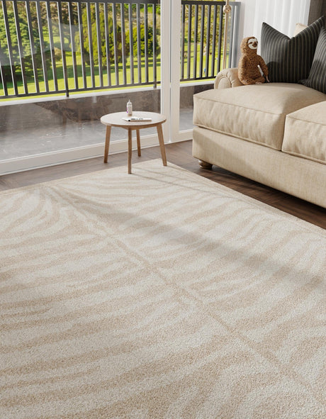 Beige and Ivory 9' x 12' Wildlife Rectangle Area Rug Animal Print Safari Jungle Inspired Carpet for Unique Modern Interior Design for Sale at Rug Engine
