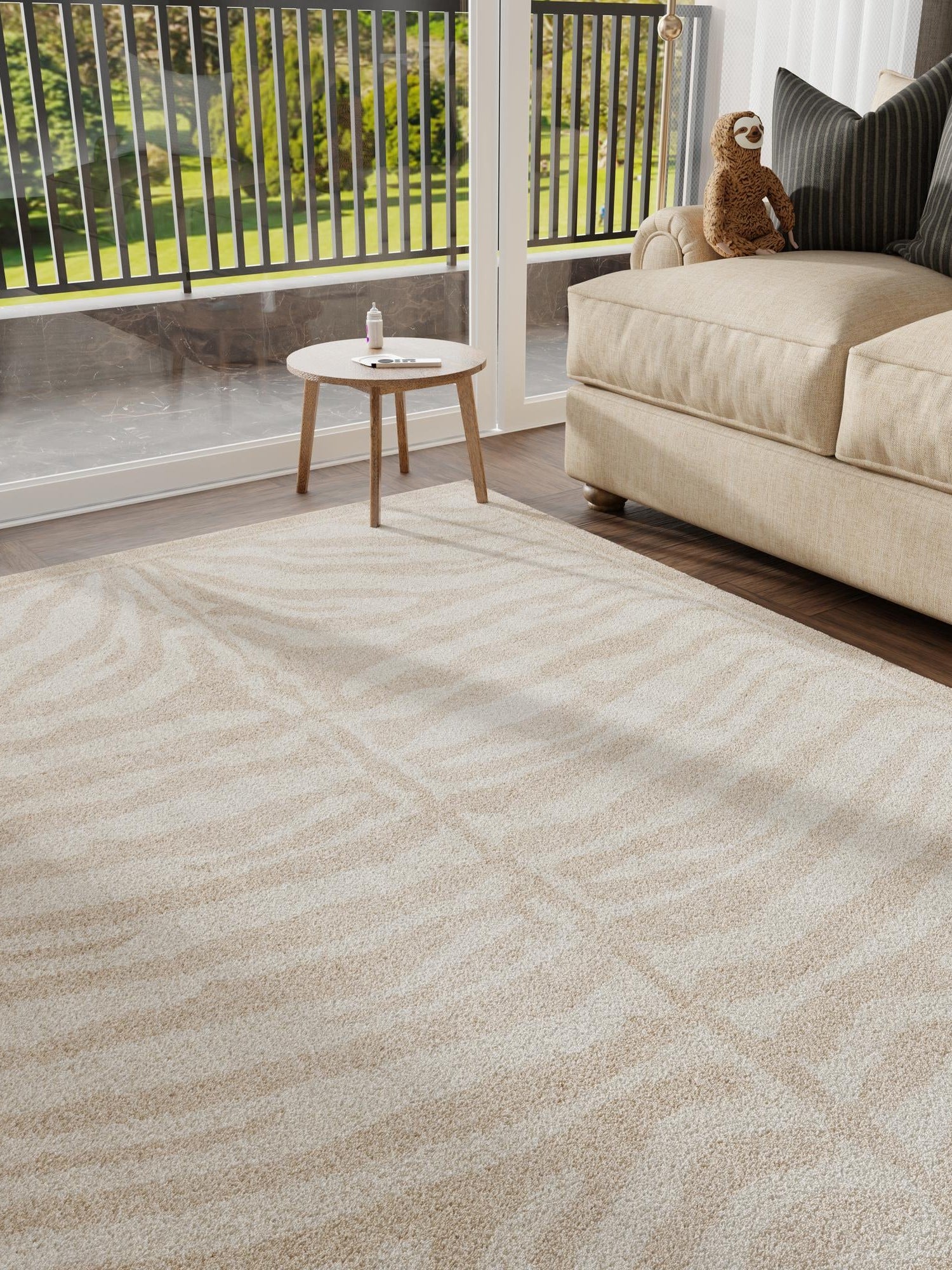 Beige and Ivory 6' 1 x 9' Wildlife Rectangle Area Rug Animal Print Safari Jungle Inspired Carpet for Unique Modern Interior Design for Sale at Rug Engine