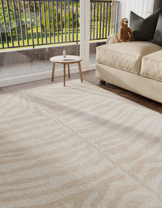 Beige and Ivory 6' 1 x 9' Wildlife Rectangle Area Rug Animal Print Safari Jungle Inspired Carpet for Unique Modern Interior Design for Sale at Rug Engine