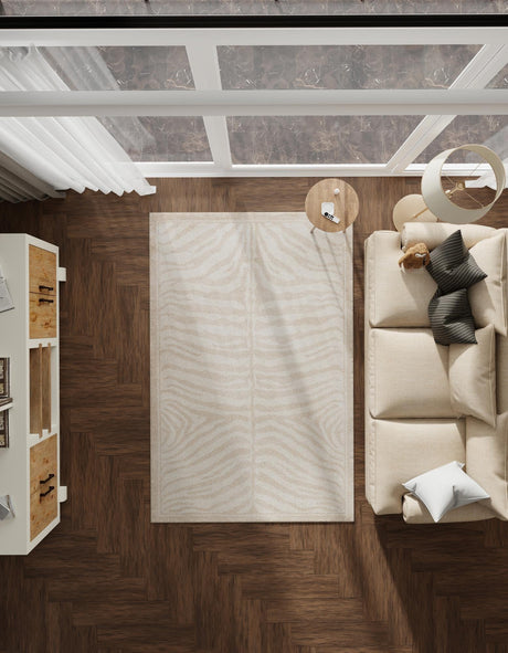 Beige and Ivory 6' 1 x 9' Wildlife Rectangle Area Rug Animal Print Safari Jungle Inspired Carpet for Unique Modern Interior Design for Sale at Rug Engine