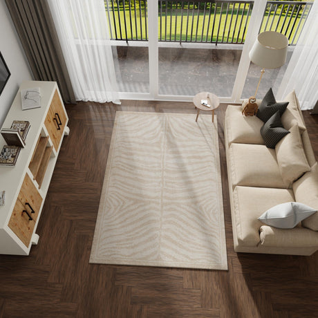 Beige and Ivory 7' 10 x 10' Wildlife Rectangle Area Rug Animal Print Safari Jungle Inspired Carpet for Unique Modern Interior Design for Sale at Rug Engine