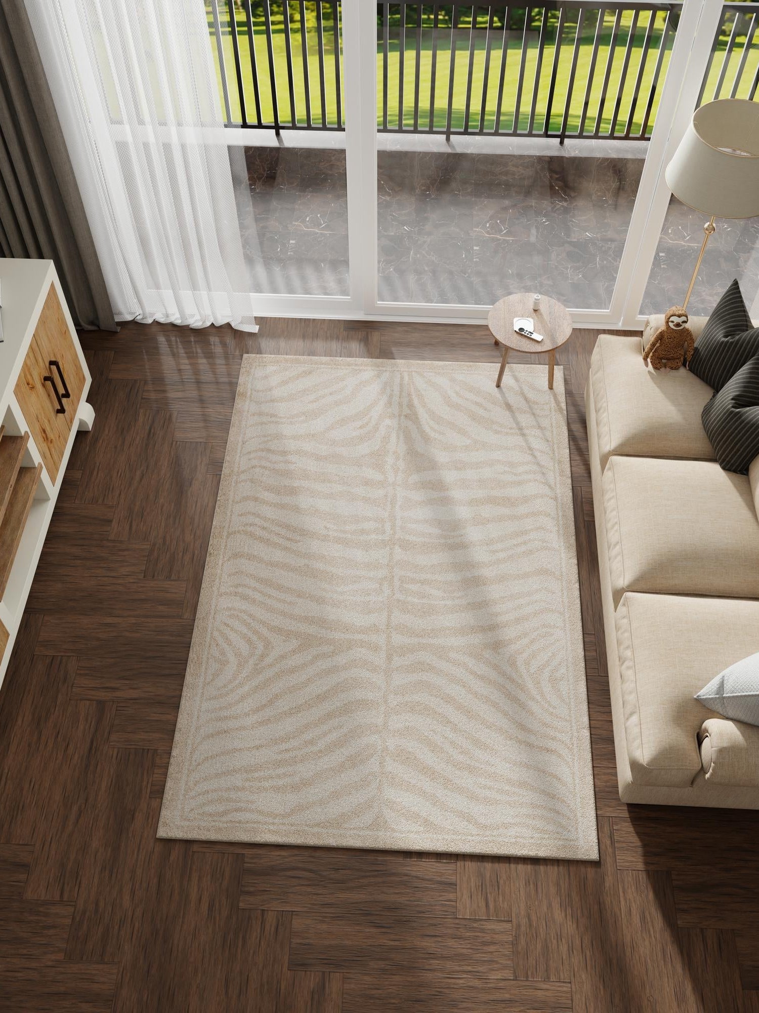 Beige and Ivory 5' 1 x 8' Wildlife Rectangle Area Rug Animal Print Safari Jungle Inspired Carpet for Unique Modern Interior Design for Sale at Rug Engine