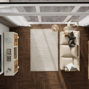 Beige and Ivory 6' 1 x 9' Wildlife Rectangle Area Rug Animal Print Safari Jungle Inspired Carpet for Unique Modern Interior Design for Sale at Rug Engine
