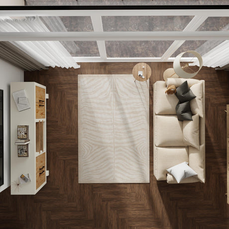 Beige and Ivory 6' 1 x 9' Wildlife Rectangle Area Rug Animal Print Safari Jungle Inspired Carpet for Unique Modern Interior Design for Sale at Rug Engine