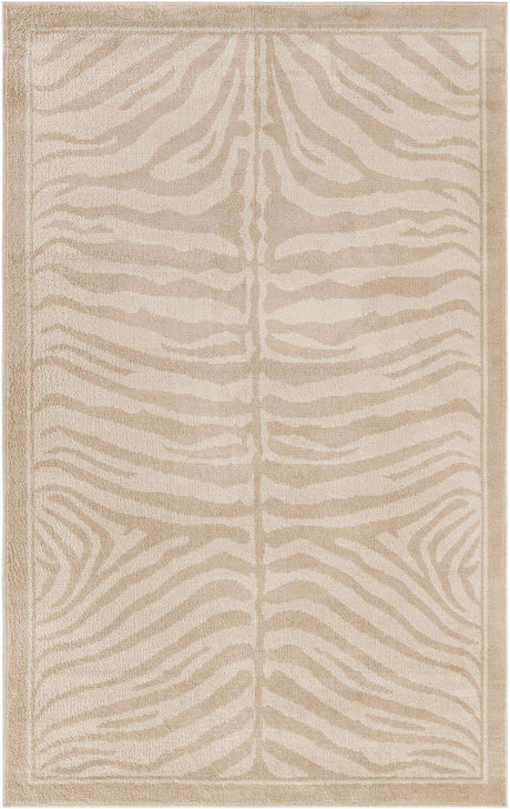 Beige and Ivory 5' 1 x 8' Wildlife Rectangle Area Rug Animal Print Safari Jungle Inspired Carpet for Unique Modern Interior Design for Sale at Rug Engine