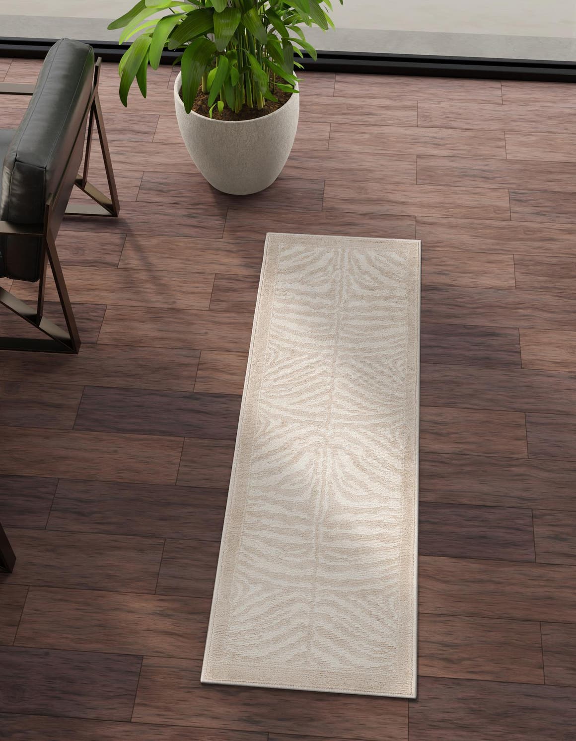 Beige and Ivory 2' 7 x 10' Wildlife Runner Area Rug Animal Print Safari Jungle Inspired Carpet for Unique Modern Interior Design for Sale at Rug Engine