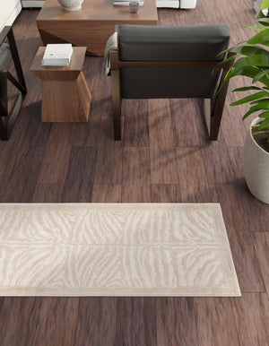 Beige and Ivory 2' 7 x 12' Wildlife Runner Area Rug Animal Print Safari Jungle Inspired Carpet for Unique Modern Interior Design for Sale at Rug Engine