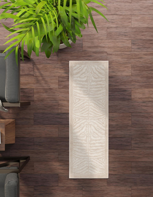 Beige and Ivory 2' 7 x 10' Wildlife Runner Area Rug Animal Print Safari Jungle Inspired Carpet for Unique Modern Interior Design for Sale at Rug Engine