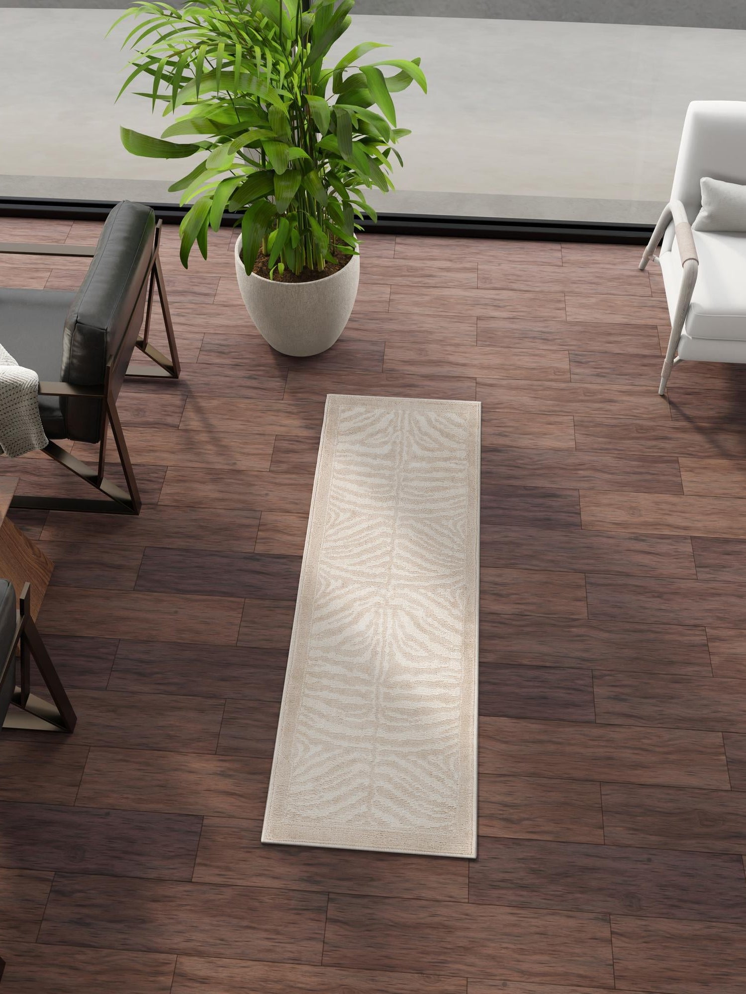 Beige and Ivory 2' x 8' Wildlife Runner Area Rug Animal Print Safari Jungle Inspired Carpet for Unique Modern Interior Design for Sale at Rug Engine