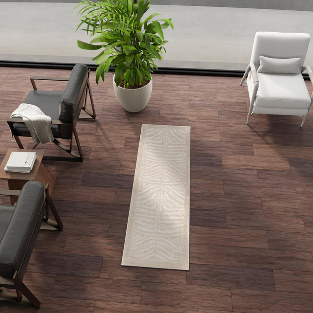 Beige and Ivory 2' x 8' Wildlife Runner Area Rug Animal Print Safari Jungle Inspired Carpet for Unique Modern Interior Design for Sale at Rug Engine