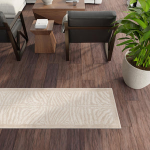 Beige and Ivory 2' x 8' Wildlife Runner Area Rug Animal Print Safari Jungle Inspired Carpet for Unique Modern Interior Design for Sale at Rug Engine