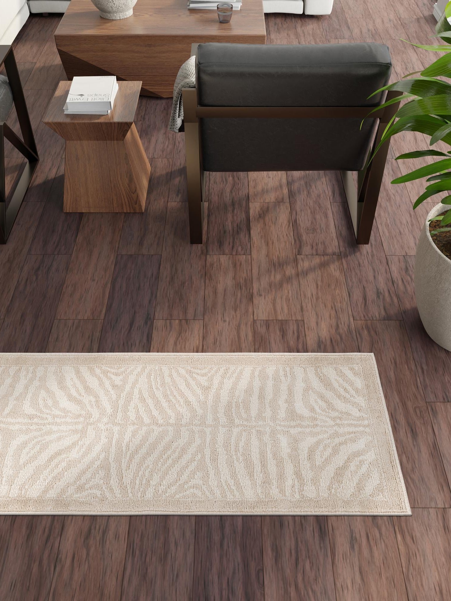 Beige and Ivory 2' 7 x 10' Wildlife Runner Area Rug Animal Print Safari Jungle Inspired Carpet for Unique Modern Interior Design for Sale at Rug Engine