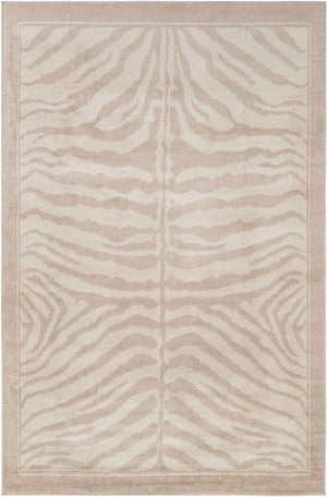 Beige and Ivory 6' 1 x 9' Wildlife Rectangle Area Rug Animal Print Safari Jungle Inspired Carpet for Unique Modern Interior Design for Sale at Rug Engine