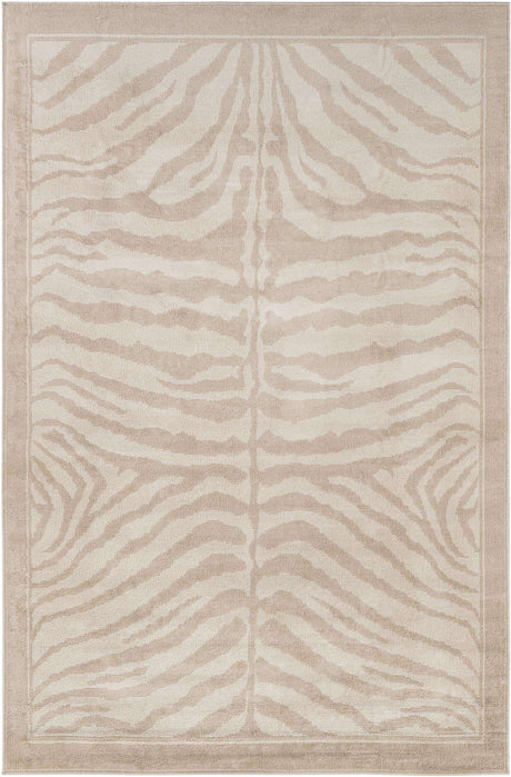 Beige and Ivory 6' 1 x 9' Wildlife Rectangle Area Rug Animal Print Safari Jungle Inspired Carpet for Unique Modern Interior Design for Sale at Rug Engine