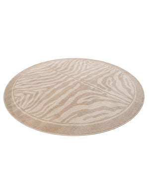 Beige and Ivory 7' 10 x 7' 10 Wildlife Round Area Rug Animal Print Safari Jungle Inspired Carpet for Unique Modern Interior Design for Sale at Rug Engine