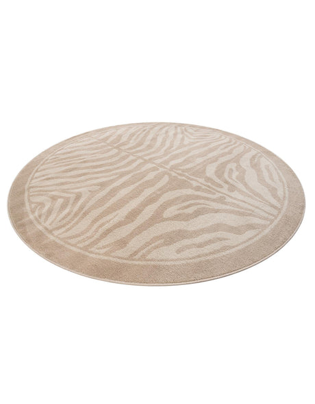 Beige and Ivory 7' 10 x 7' 10 Wildlife Round Area Rug Animal Print Safari Jungle Inspired Carpet for Unique Modern Interior Design for Sale at Rug Engine