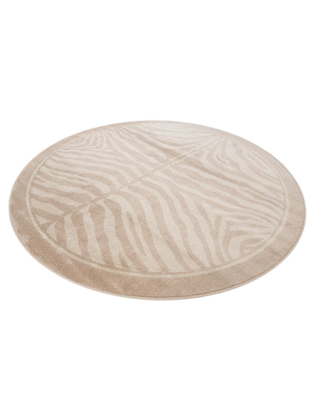 Beige and Ivory 7' 10 x 7' 10 Wildlife Round Area Rug Animal Print Safari Jungle Inspired Carpet for Unique Modern Interior Design for Sale at Rug Engine