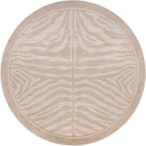 Beige and Ivory 7' 10 x 7' 10 Wildlife Round Area Rug Animal Print Safari Jungle Inspired Carpet for Unique Modern Interior Design for Sale at Rug Engine