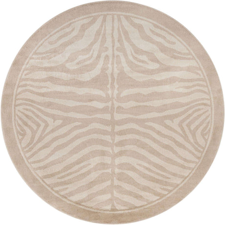 Beige and Ivory 7' 10 x 7' 10 Wildlife Round Area Rug Animal Print Safari Jungle Inspired Carpet for Unique Modern Interior Design for Sale at Rug Engine