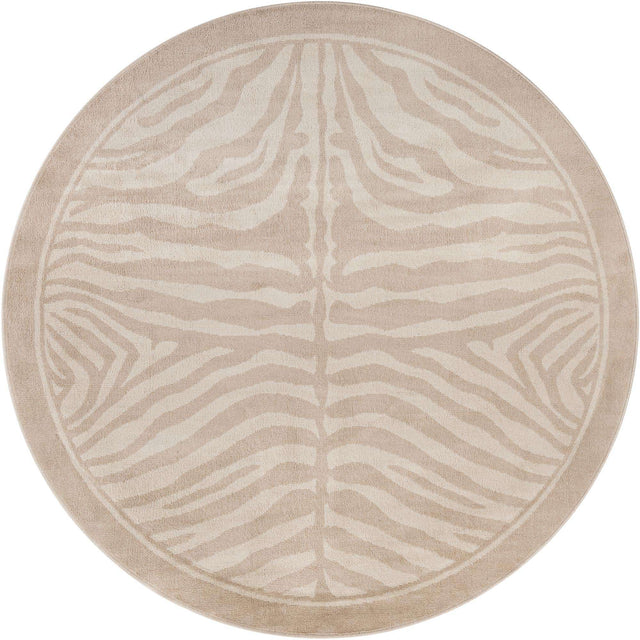 Beige and Ivory 7' 10 x 7' 10 Wildlife Round Area Rug Animal Print Safari Jungle Inspired Carpet for Unique Modern Interior Design for Sale at Rug Engine