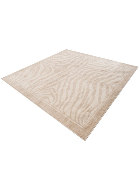 Beige and Ivory 7' 10 x 7' 10 Wildlife Square Area Rug Animal Print Safari Jungle Inspired Carpet for Unique Modern Interior Design for Sale at Rug Engine