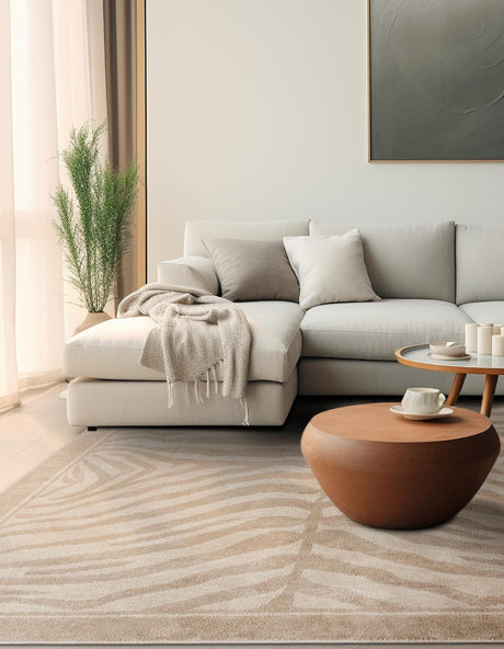 Beige and Ivory 10' x 10' Wildlife Square Area Rug Animal Print Safari Jungle Inspired Carpet for Unique Modern Interior Design for Sale at Rug Engine