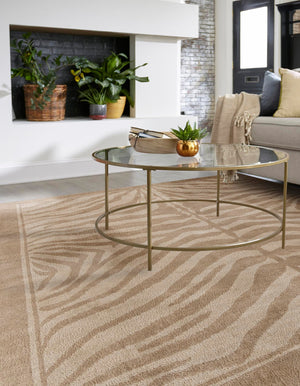 Beige and Ivory 7' 10 x 7' 10 Wildlife Square Area Rug Animal Print Safari Jungle Inspired Carpet for Unique Modern Interior Design for Sale at Rug Engine
