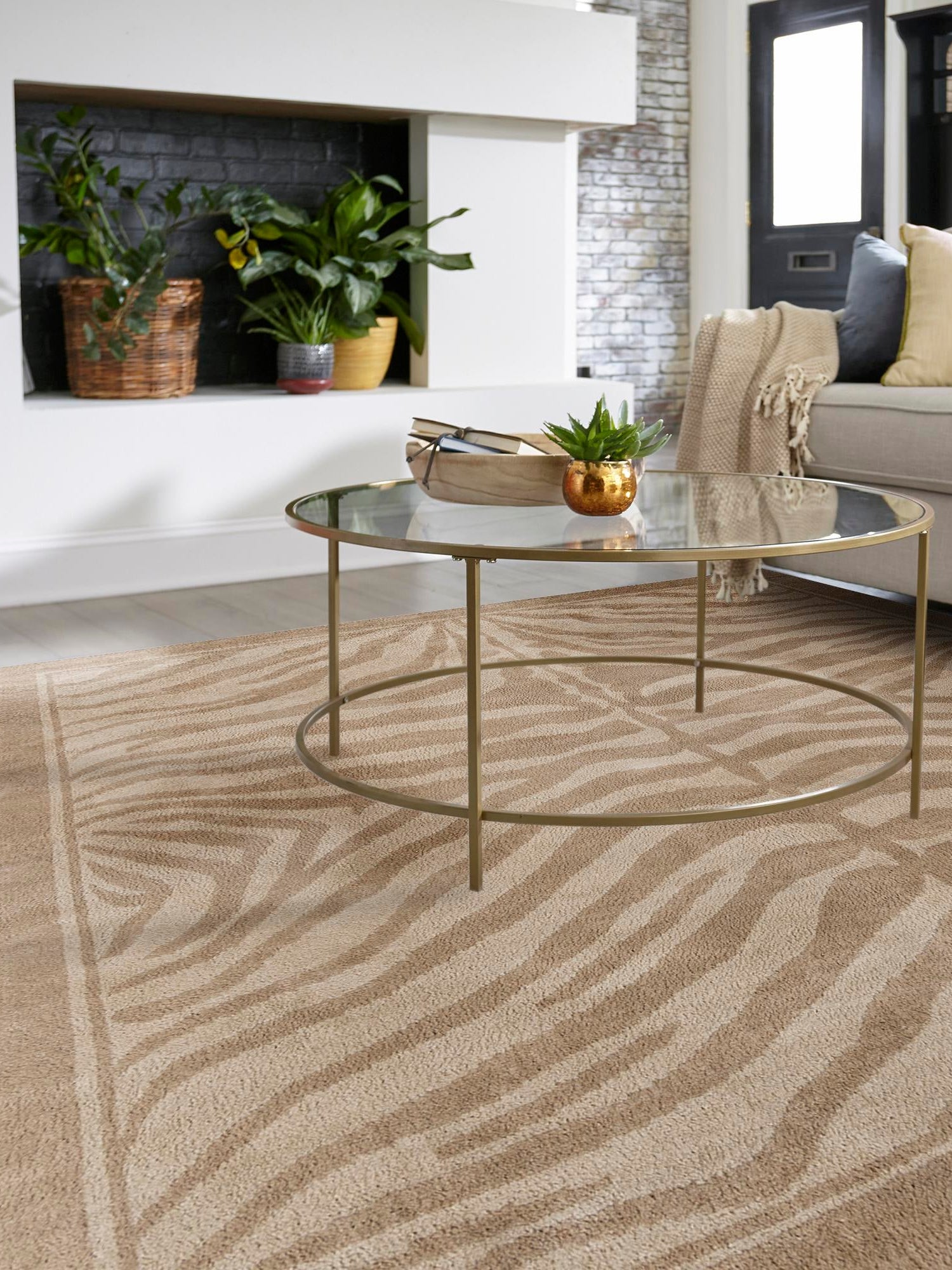 Beige and Ivory 10' x 10' Wildlife Square Area Rug Animal Print Safari Jungle Inspired Carpet for Unique Modern Interior Design for Sale at Rug Engine