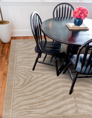 Beige and Ivory 7' 10 x 7' 10 Wildlife Square Area Rug Animal Print Safari Jungle Inspired Carpet for Unique Modern Interior Design for Sale at Rug Engine