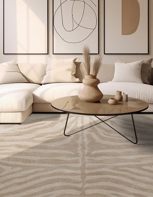 Beige and Ivory 10' x 10' Wildlife Square Area Rug Animal Print Safari Jungle Inspired Carpet for Unique Modern Interior Design for Sale at Rug Engine
