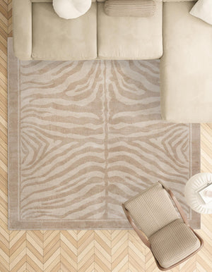 Beige and Ivory 10' x 10' Wildlife Square Area Rug Animal Print Safari Jungle Inspired Carpet for Unique Modern Interior Design for Sale at Rug Engine