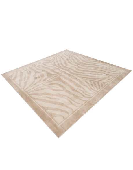 Beige and Ivory 7' 10 x 7' 10 Wildlife Square Area Rug Animal Print Safari Jungle Inspired Carpet for Unique Modern Interior Design for Sale at Rug Engine