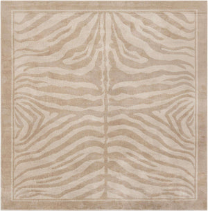 Beige and Ivory 7' 10 x 7' 10 Wildlife Square Area Rug Animal Print Safari Jungle Inspired Carpet for Unique Modern Interior Design for Sale at Rug Engine