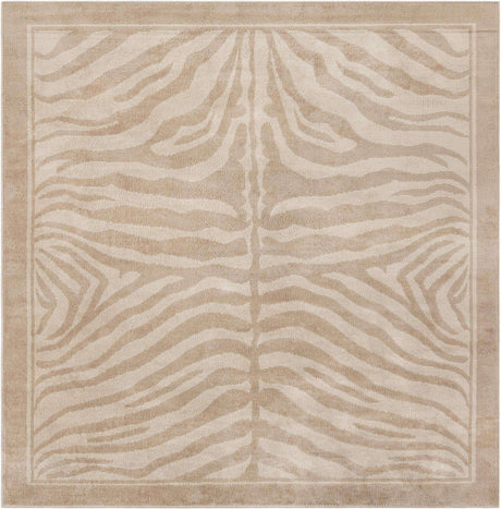 Beige and Ivory 7' 10 x 7' 10 Wildlife Square Area Rug Animal Print Safari Jungle Inspired Carpet for Unique Modern Interior Design for Sale at Rug Engine
