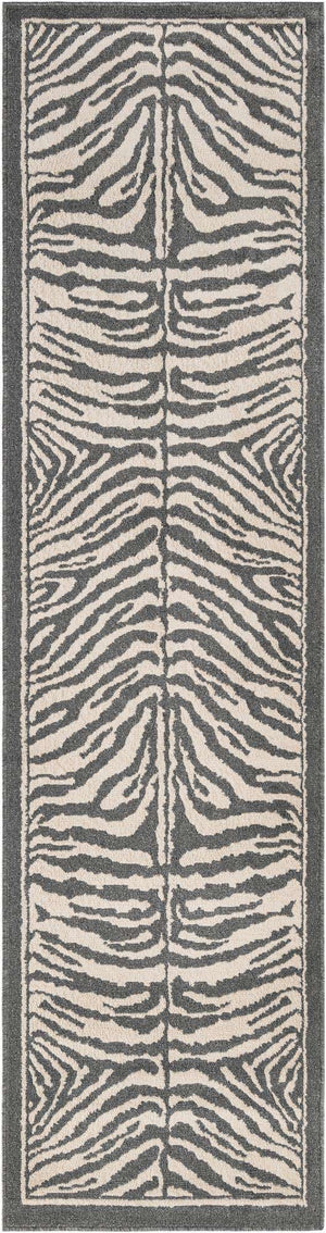 Gray and Ivory 2' 7 x 10' Wildlife Runner Area Rug Animal Print Safari Jungle Inspired Carpet for Unique Modern Interior Design for Sale at Rug Engine