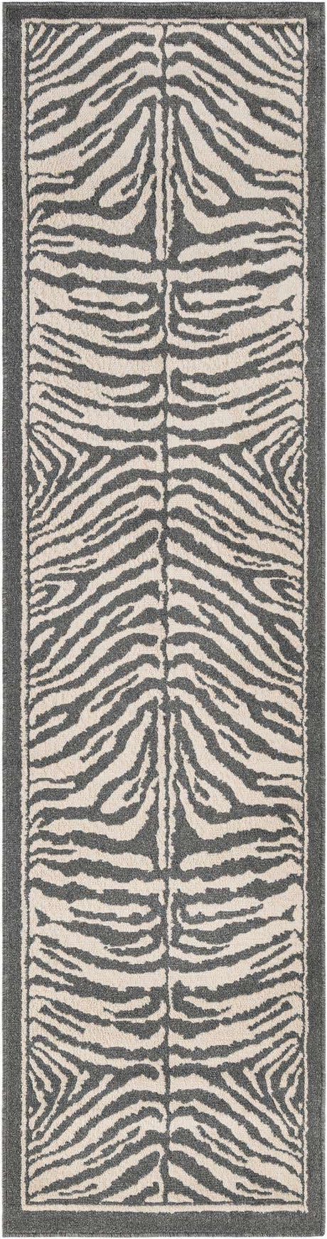 Gray and Ivory 2' 7 x 10' Wildlife Runner Area Rug Animal Print Safari Jungle Inspired Carpet for Unique Modern Interior Design for Sale at Rug Engine