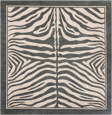 Gray and Ivory 10' x 10' Wildlife Square Area Rug Animal Print Safari Jungle Inspired Carpet for Unique Modern Interior Design for Sale at Rug Engine
