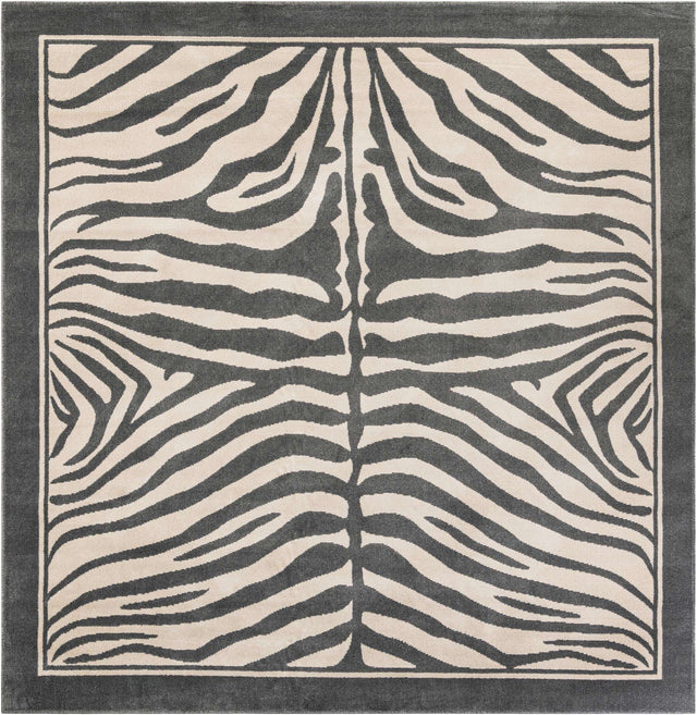 Gray and Ivory 10' x 10' Wildlife Square Area Rug Animal Print Safari Jungle Inspired Carpet for Unique Modern Interior Design for Sale at Rug Engine