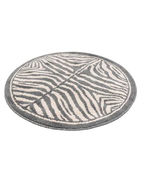 Gray and Ivory 3' 1 x 3' 1 Wildlife Round Area Rug Animal Print Safari Jungle Inspired Carpet for Unique Modern Interior Design for Sale at Rug Engine