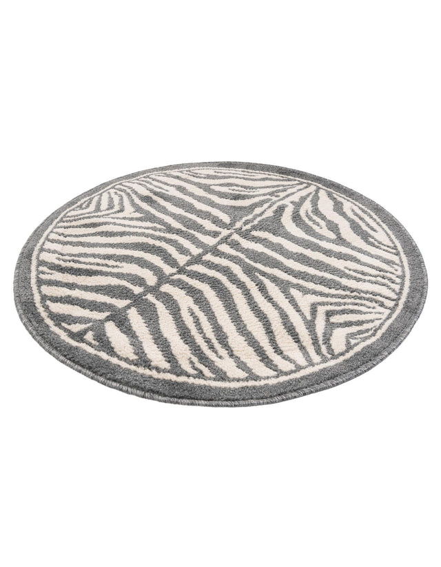 Gray and Ivory 3' 1 x 3' 1 Wildlife Round Area Rug Animal Print Safari Jungle Inspired Carpet for Unique Modern Interior Design for Sale at Rug Engine
