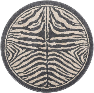 Gray and Ivory 3' 1 x 3' 1 Wildlife Round Area Rug Animal Print Safari Jungle Inspired Carpet for Unique Modern Interior Design for Sale at Rug Engine