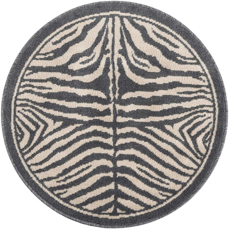 Gray and Ivory 3' 1 x 3' 1 Wildlife Round Area Rug Animal Print Safari Jungle Inspired Carpet for Unique Modern Interior Design for Sale at Rug Engine