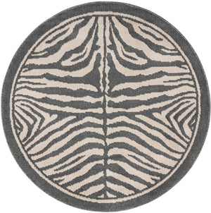 Gray and Ivory 4' 1 x 4' 1 Wildlife Round Area Rug Animal Print Safari Jungle Inspired Carpet for Unique Modern Interior Design for Sale at Rug Engine