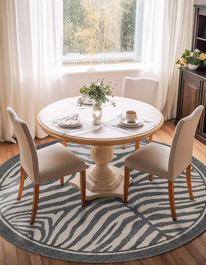 Gray and Ivory 10' x 10' Wildlife Round Area Rug Animal Print Safari Jungle Inspired Carpet for Unique Modern Interior Design for Sale at Rug Engine
