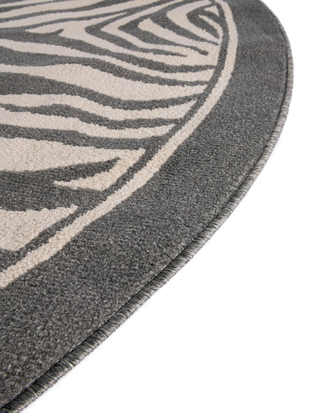 Gray and Ivory 3' 1 x 3' 1 Wildlife Round Area Rug Animal Print Safari Jungle Inspired Carpet for Unique Modern Interior Design for Sale at Rug Engine